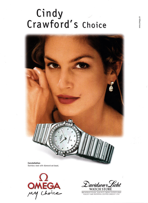 Cindy Crawford 1-pg clipping 2000 ad for Omega watches