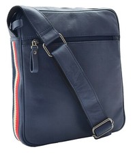 Mens Genuine Navy Leather Messenger Flight Shoulder Bag Zip Top Messenger Bag