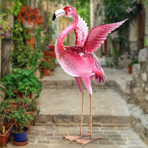 Freestanding Metal Flamingo Sculpture for All Seasons - Elegant Garden Decor - Picture 10 of 11