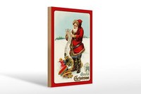 Holzschild Weihnachten Santa Claus Geschenke Schnee 20X30 Cm Schild Wooden Sign