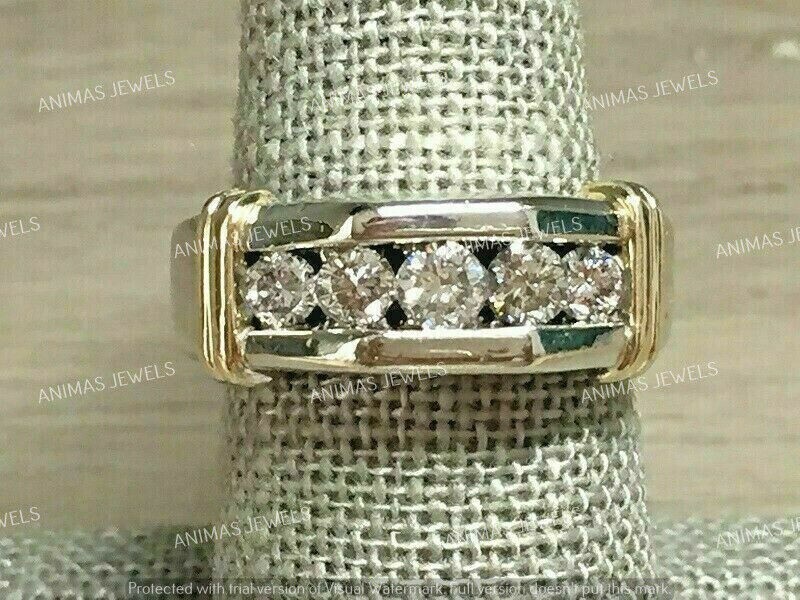 Men's 2 CT Five Stone Moissanite Wedding Ring in 14k Gold Plated-image