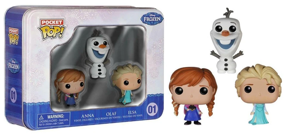 Disney Frozen Pocket Pop Vinyl Figures Elsa Anna Olaf Tin Box Set Cake Topper - Image 2 of 2