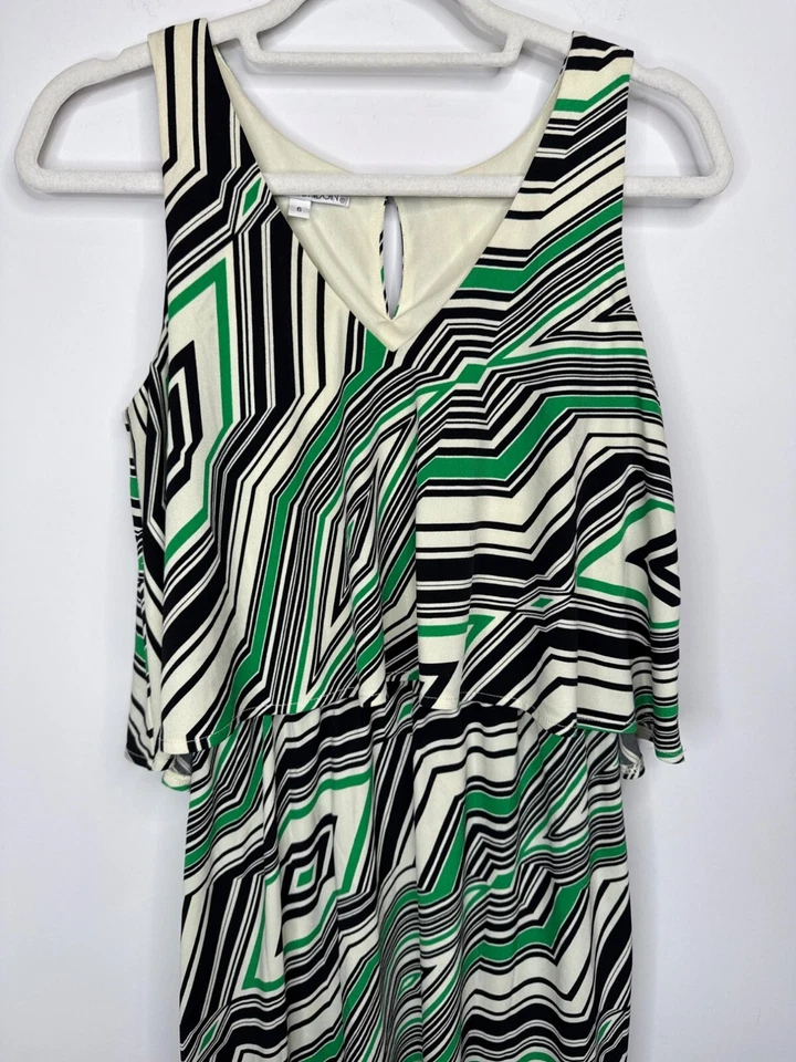Vestido Maggy London para mujer con capas sin mangas talla 6 pequeño abstracto negro verde Foto 2 de 4