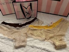 NWT VTG VICTORIA S SECRET FABULOUS Satin/Shimmer Lace Hiphugger Tanga Panty LOT