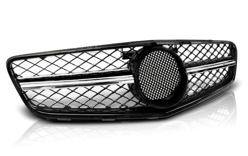 Calandre luxe noir chrome pour Mercedes W204 2007 à 2014 style sport C63 finition premium