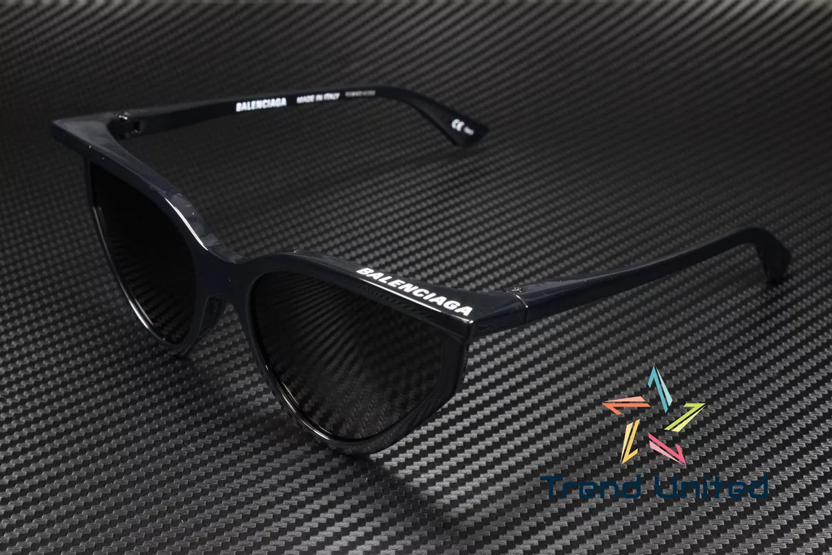BALENCIAGA BB0101S 001 Cat Eye Black Shiny Solid Grey 56 mm Women s Sunglasses