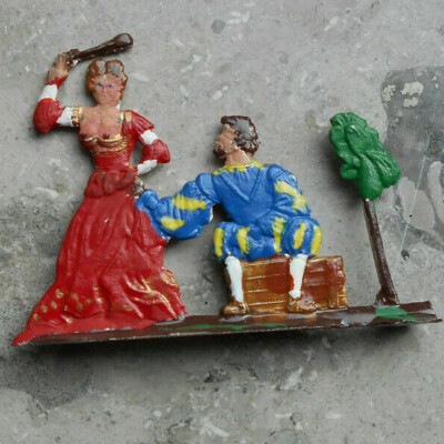 Flachfigur, Rendevous im Park, Länge ca. 6 cm, bemalt, zwei Personen-Ensemble