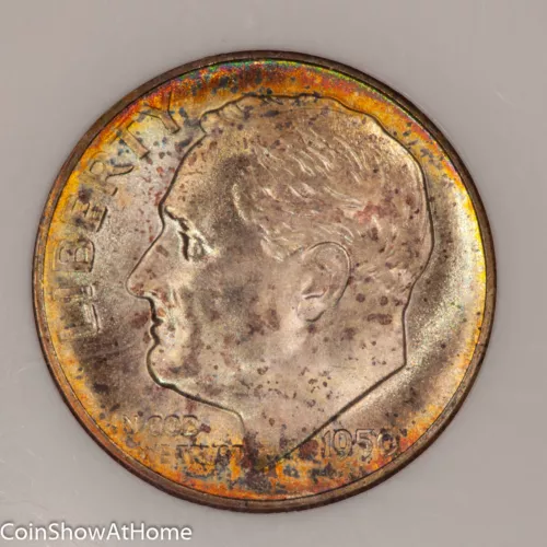 1950 10C NGC MS66 Rainbow Toned PQ