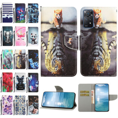 Flower Dog Cat Butterfly Wallet Phone Case For Xiaomi Redmi Note 11 Pro 10 9S 9T