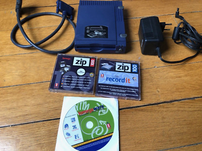 Iomega ZIP 100 parallel port drive external storage ! Tested OK with 2 disks +CD