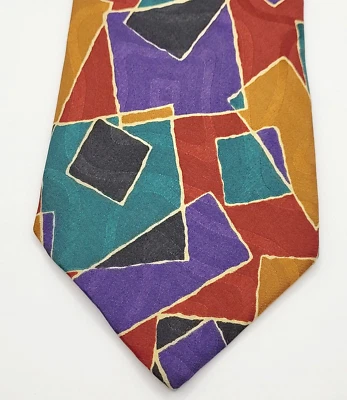 Kenneth Gordon New Orleans Colorful Hand Printed Silk Geometric Necktie USA - Image 1 of 4