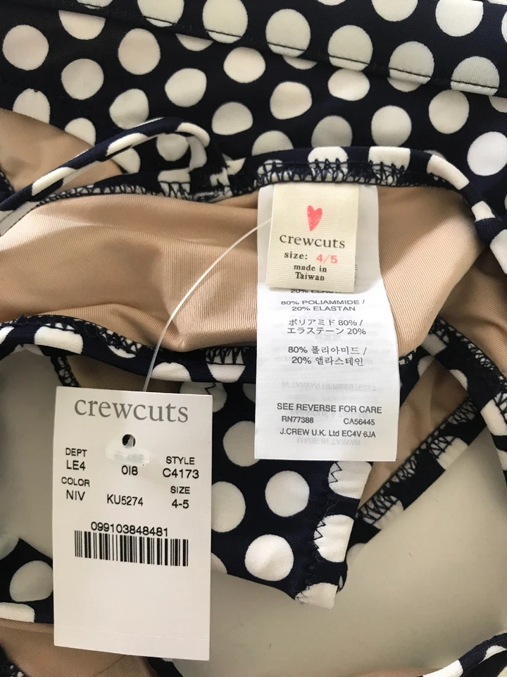 NUEVO CON ETIQUETAS 4-5 AÑOS CREWCUTS NIÑA TRAJE DE BAÑO AZUL MARINO LUNARES BIKINI 2 PIEZAS Foto 2 de 4