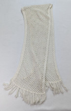Vintage Scarf White Rectangle Open Knit Fringe Large