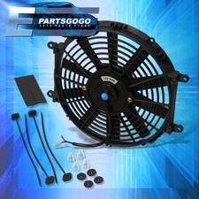 1x 12 Inch 12v Electric Slim Push Pull Radiator Cooling Fan Black Mounting Kit