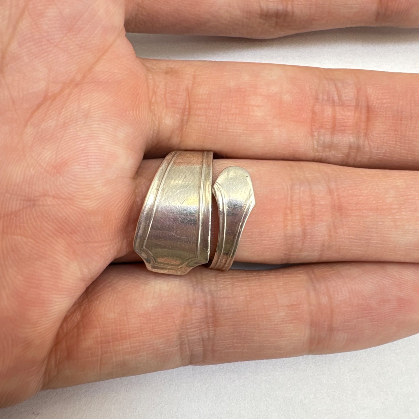 VTG Solid Sterling Silver 925 Spoon Ring Bypass D… - image 8