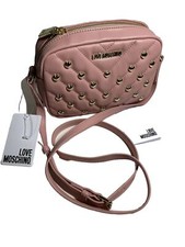 New LOVE Moschino Borsa Pink Heart Stud Matt Napa Capris Quilted Crossbody Bag