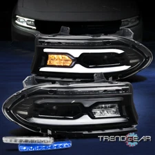 For 2015-2023 Dodge Charger Full LED Projector Black Headlights w/Blue DRL Kit