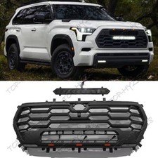Matte Black Front Grille For Toyota Sequoia 2023-27 Wled Yellow Lightlight Bar