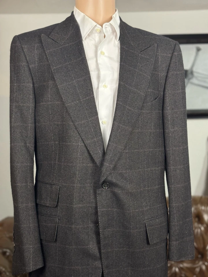 Impresionante chaqueta deportiva Tom Ford espiga tweed solapas pico seda camel 54/44R Foto 2 de 4