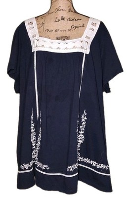 Woman Within - Cool Navy Smocked Square Neck Tunic - Women's Size 3X