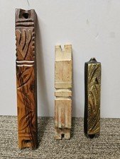 Vintage Collection 3 Mezuzah cases Brass, Stone, Wood Israel Jerusalem