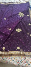 Vibrant Indian Purple Embellished Saree with Ready Blouse for Party and Wedding