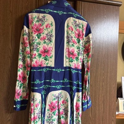GUCCI Long Sleeve Silk Dress with Bow Tie Navy / Pink / Green Silk from  Japan | eBay