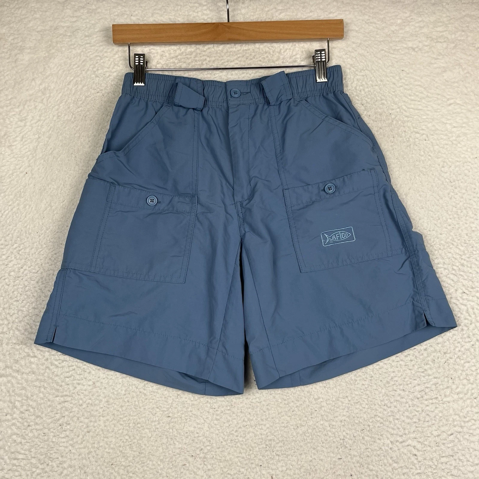 AFTCO Original Fishing Shorts Blue Size 28 8" Inseam Elastic Cargo Pockets