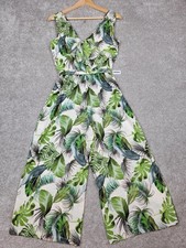 George Tropical Leaf Print Wide Leg Jumpsuit