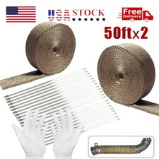 2 Rolls 2 50ft Titanium Basalt Manifold Header Exhaust Heat Wrap 20 Ties Kit