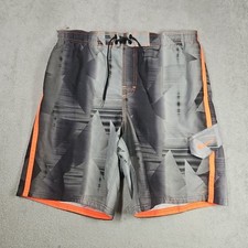 Nike Men's Swim Board Shorts Gray Olive Neon Orange Drawstring Mesh Lined Sz M
