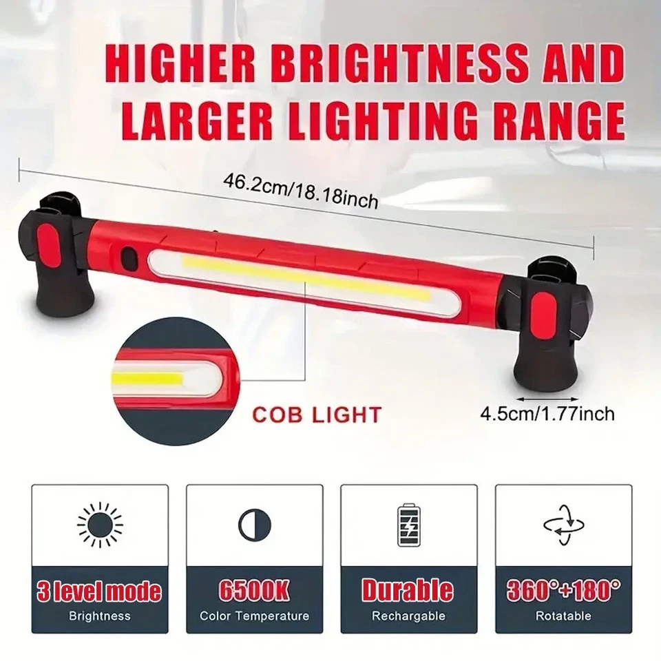 Under Hood Work Light Bar, 3000LM LED Magnetic Light Bar with Hooks Mechanic/Car - image 3 of 4