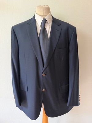 BRIONI Roma Sakko COLOSSEO Gr. 58/60 blau 100 % Schurwolle Logo Knöpfe
