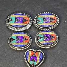Southwestern Set of 5 Button Covers Silverplated W/Orange, Purple, Turquoise EUC