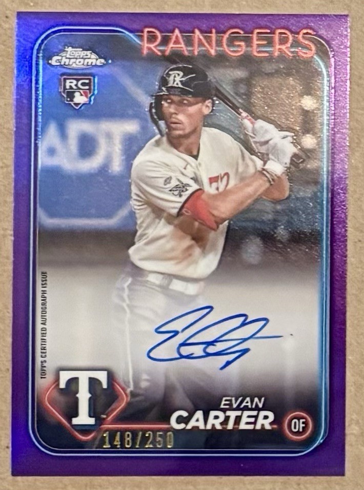 2024 Topps Chrome - Evan Carter (RC) Auto /250 True Purple #RA-EC Rangers
