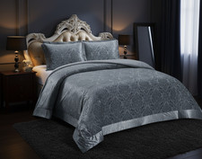 3 PCS Bedspread Velvet Quilted Jacquard Bed Set Double King Super King Size UK