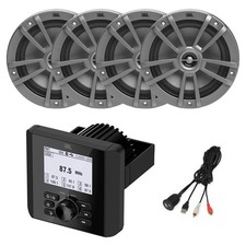 Marine Bluetooth Receiver, 4x 6.5" 180W Boat Gray Speakers USB/AUX Adapter