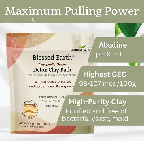 Whole Body Detox Clay Bath - Blessed Earth Unscented Sodium Bentonite, 64 oz - Picture 8 of 9