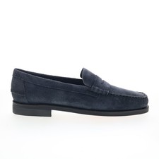 Sebago Classic Dan Flesh Out Mens Blue Suede Loafers  Slip Ons Penny Shoes