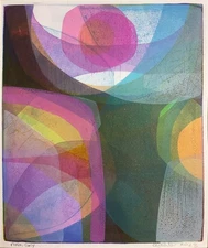 Pink Sky Monoprint Original Signed Impressionistic Landscape