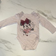 Disney Baby Minnie Mouse Light Pink Long Sleeve One-Piece Bodysuit 18M