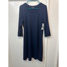 Karen Kane Lifestyle Navy Blue 3/4 Sleeve A-Line Dress L14174 Large NEW