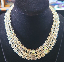 3-Strand Clear Crystal Beaded Necklace Silver...