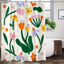 Retro Vintage Flowers 70s 80s Shower Curtain Washable Waterproof Fabric Aesth...
