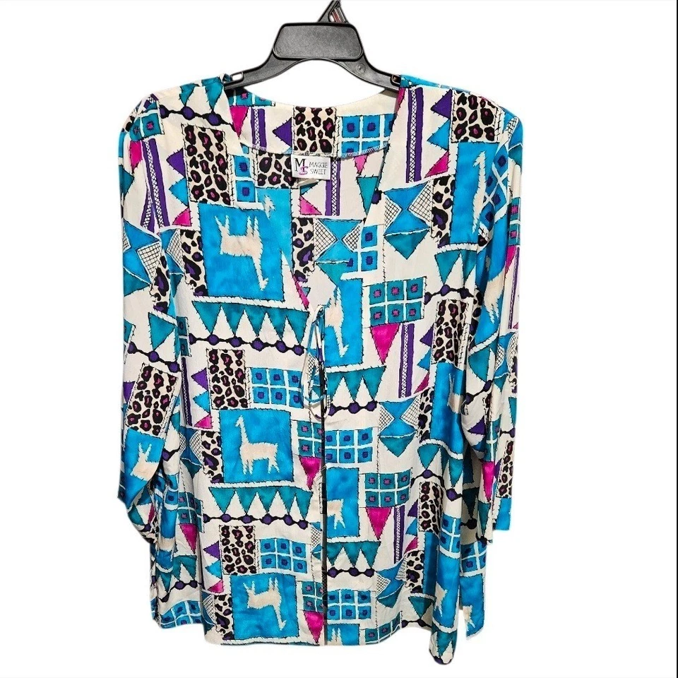 Blusa boho Maggie Sweet para mujer 2X túnica estampado geométrico llamas hecha en EE. UU. Foto 2 de 4
