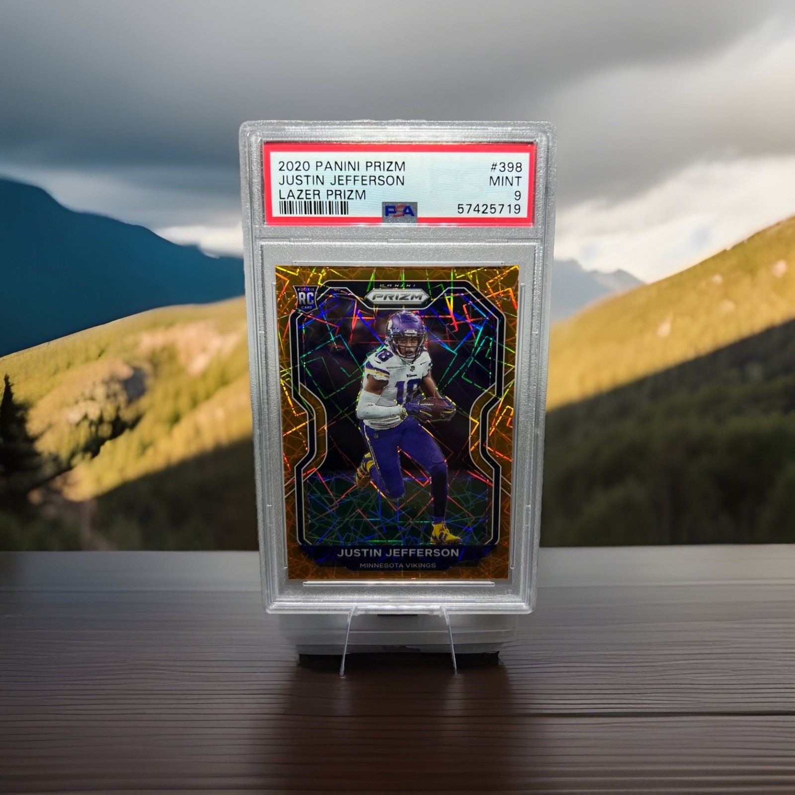 Panini Prizm 2020 Justin Jefferson RC Lazer Prizm #398 Vikings PSA 9 mint view 1