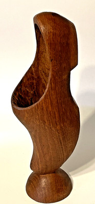 Vintage Folk Art Hand Carved Wooden Shoe On Pedestal Unique 8'' Tall