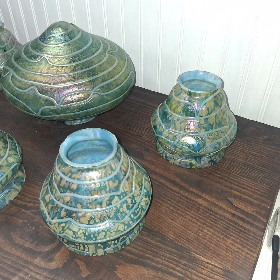 Loetz 玻璃阴影艺术 Nouvea 复古波西米亚玻璃 6 件套罕见 — 第 3/4 张图片