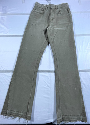 Zara Grupo Inditex Flare Jeans Womens 28 Olive Green Denim Slim Fit Raw Hem