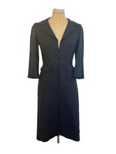 PRADA RUNWAY VINTAGE Navy Blue Fitted Metallic Tweed Cocktail Coat Size 38